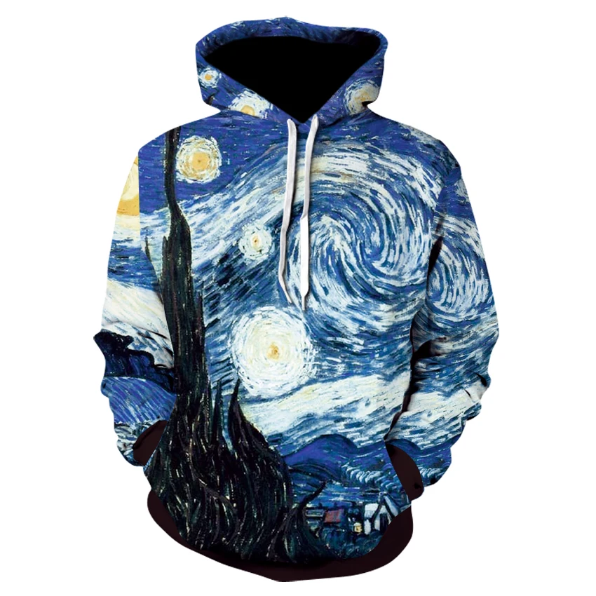 

3d Hoodie 2019 Winter Fashion Van Gogh Starry Night 3D Print Hooded Sweatshirt Casual Plus Size Pullover Top Oversized Hoody