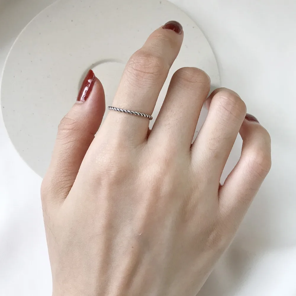 

1pc VERY THIN &SMALL Authentic S925 Sterling Silver Fine Jewelry Twisted Roped Openable Ring adjustable J299