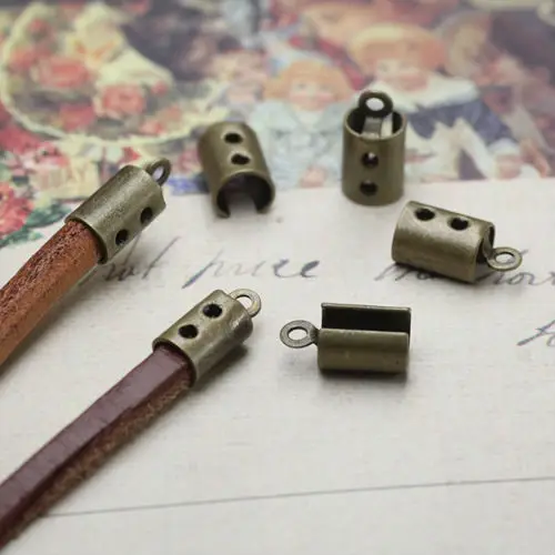 

50pcs Fit 3-5mm Wholesale Antique Bronze Copper Metal Ribbon End Cord Cap Clasps Leather Cord DIY Jewelry Findings and Settings