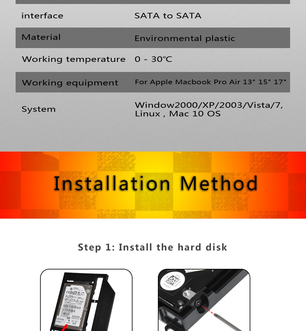 DeepFox пластиковый 2-й HDD твердотельный диск caddy 9,5 мм SATA 3,0 для 2," Корпус жесткого диска для Apple Macbook Pro Air 13" 1" 17"