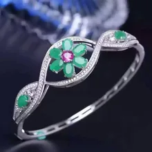 Природный зеленый изумруд Браслеты природных драгоценных камней цветы нерегулярные Браслеты S925 Серебряный браслет Женщины Подарок на юбилей ювелирные изделия
