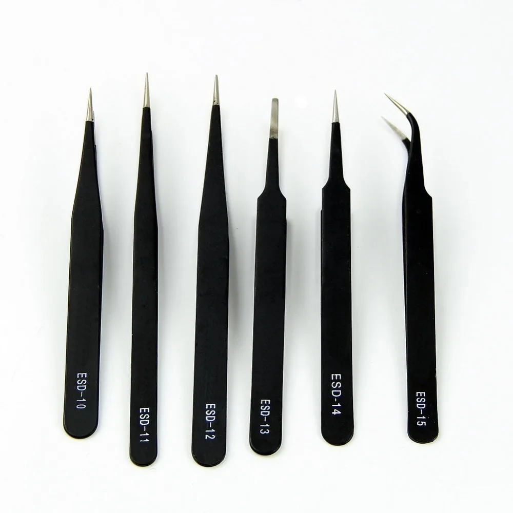 6pcs Stainless steel Tweezer Set Tweezers with Non Tips for