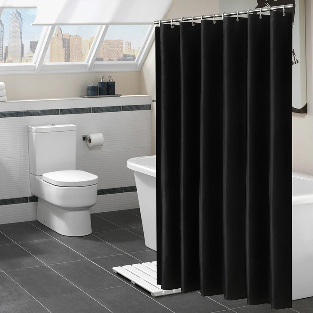 

Solid Color Black and White Waterproof Shower Curtain Home Bathroom Curtains with 12 Hooks Polyester Fabric Bath Curtain