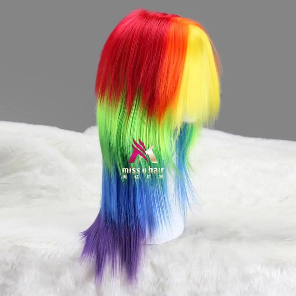 longo cabelo reto arco-íris cor halloween cosplay