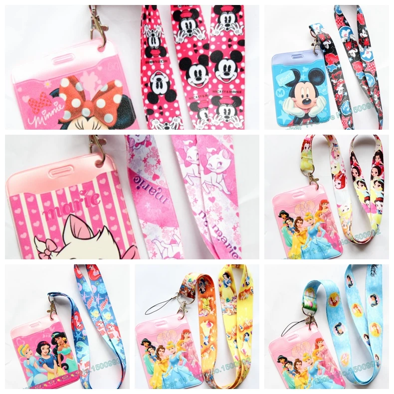 

Lot mixed 100Pcs cartoon anime princess Minnie mickey Lanyard ID Badge Holder Key Neck Strap kids gifts QW-442