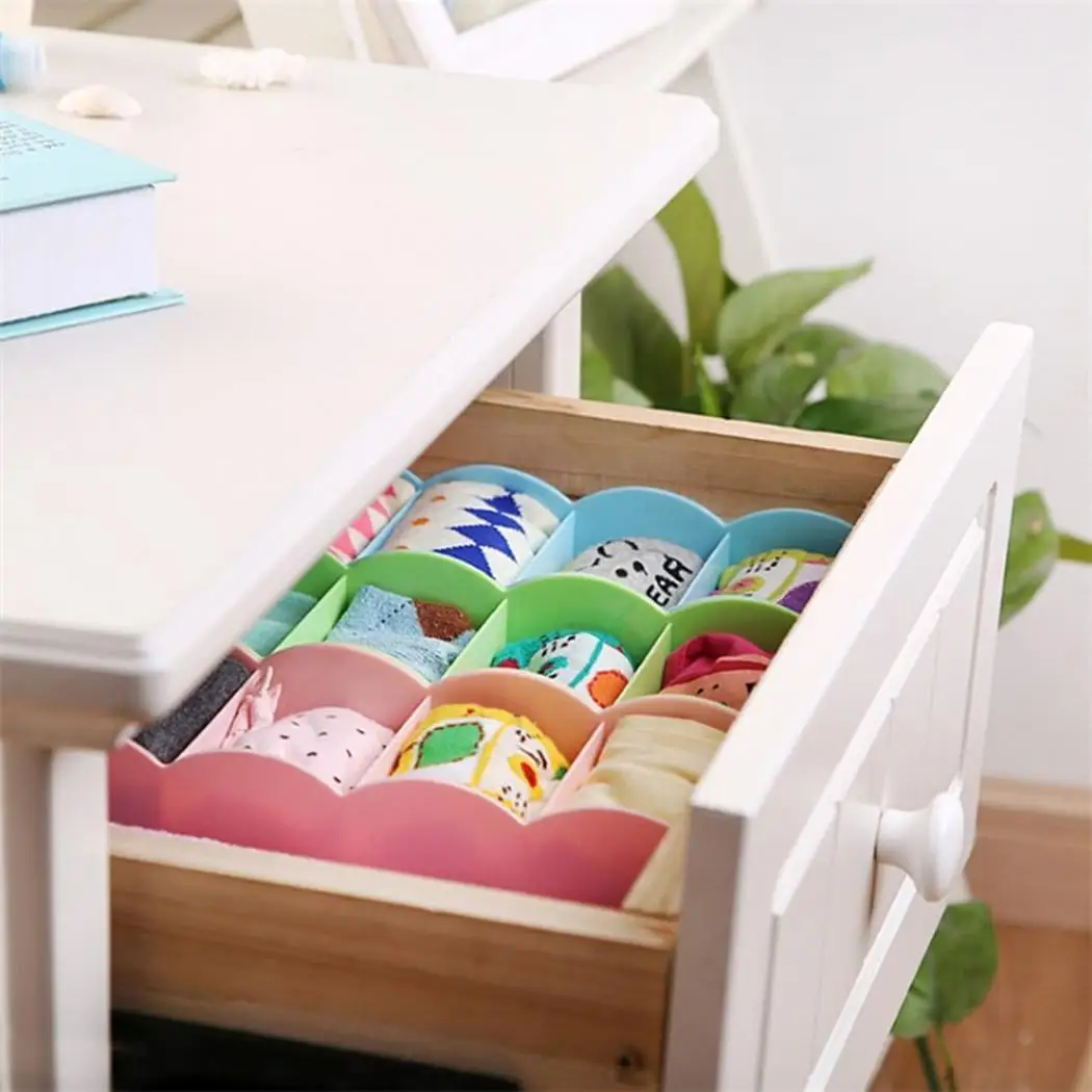 

5 Grids Panties Socks Storage Box Wardrobe Closet Drawer Cosmetic Organizer Solid Gray, Blue, Pink, Green