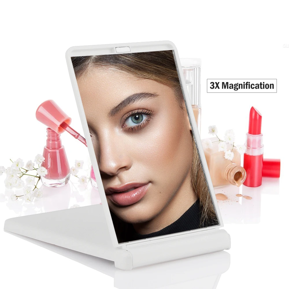Складное зеркало для макияжа с Сенсорный экран Портативный 3X Magnifyiny компактный карманный косметическое зеркало с подсветкой 2 стороны 8 светодиодный свет