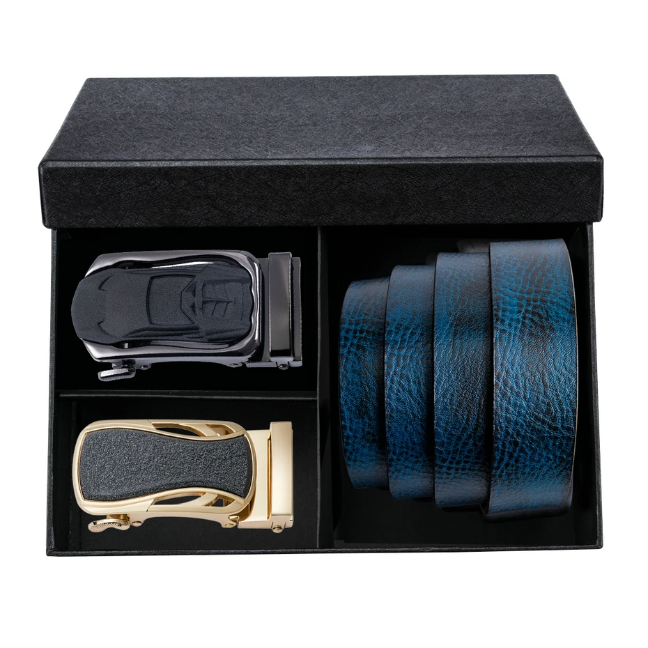 DiBanGu мужской черный ремень Подарочная коробка набор модные кожаные автоматические пряжки для ремней Роскошный кожаный ремень для джинсов Повседневный Пояс Ремень