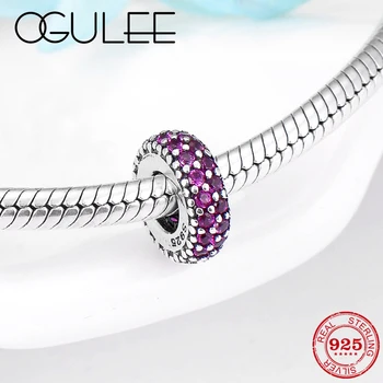 

Round shape 925 Sterling Silver Spacer bead Rose red Flashing elegant CZ Fit Original European Charm Bracelet Jewelry making