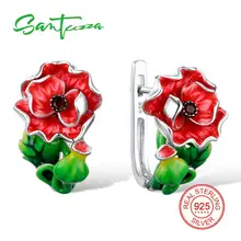 SANTUZZA Silver Flower Earrings For Women 925 Sterling Silver Stud Earrings Silver 925 Cubic Zirconia brincos Jewelry Enamel