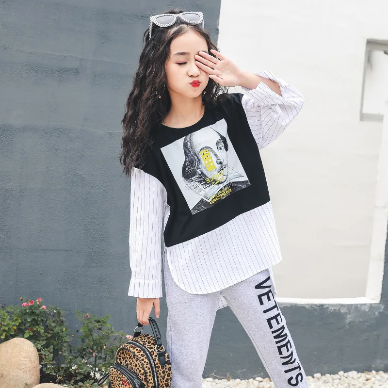 

2019 T-shirts For Teens Black Red Sweatshirt Long Sleeve Cotton Print T Shirt Spring Kids Clothes For Girls 10 12 14 Years Child