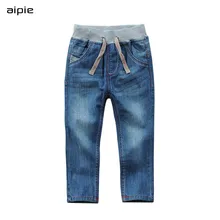 Весенне-летние детские джинсы Классические однотонные хлопковые джинсы с эластичной резинкой на талии для мальчиков, джинсовые штаны для детей возрастом от 2 до 14 лет