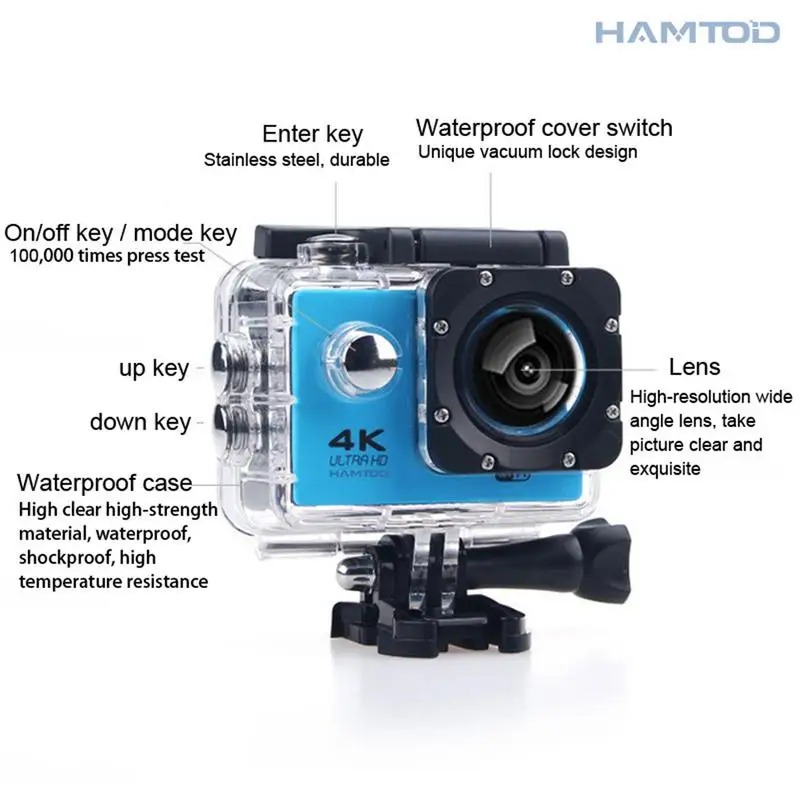 HAMTOD H9A 2.0 Inch LCD Screen HD 4K WiFi Motion Camera 120 Degree Wide Angle Lens With Waterproof Case