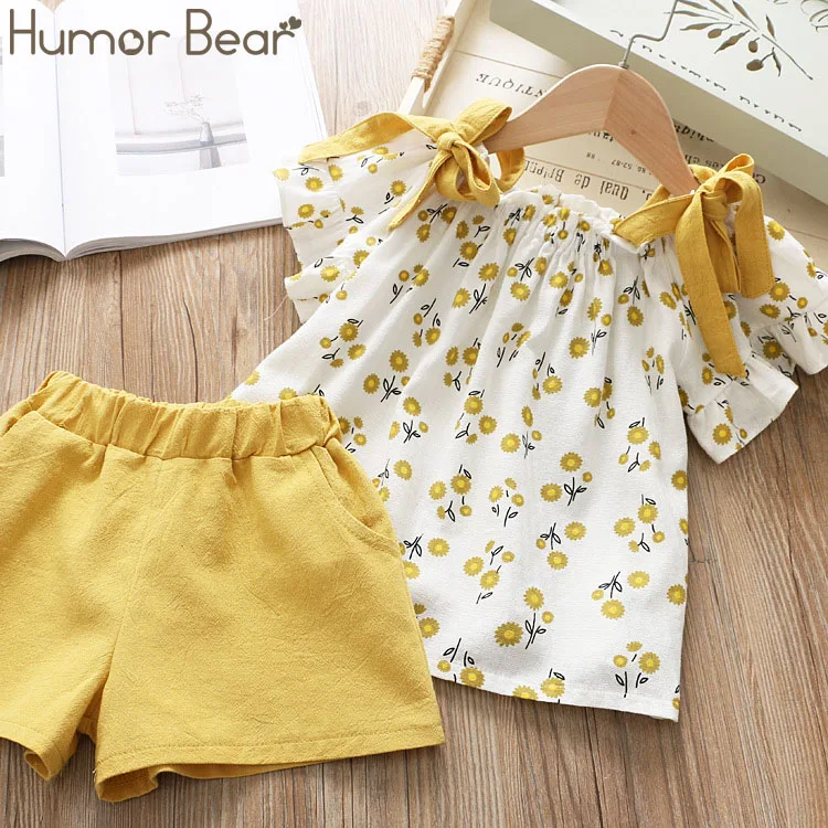Humor bear/комплект одежды для девочек, коллекция года, новая летняя детская одежда топ на бретельках с цветочным принтом+ шорты комплект из 2 предметов одежда для маленьких девочек