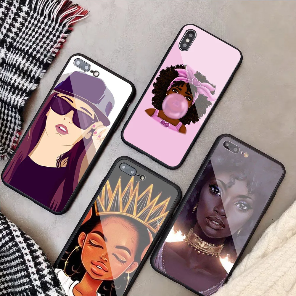 

For iPhone 5 5S SE 6 6plus 7 8 8plus X XR XS Max 2bunz Melanin Poppin black girl New Arrival Fashion toughened glass phone case