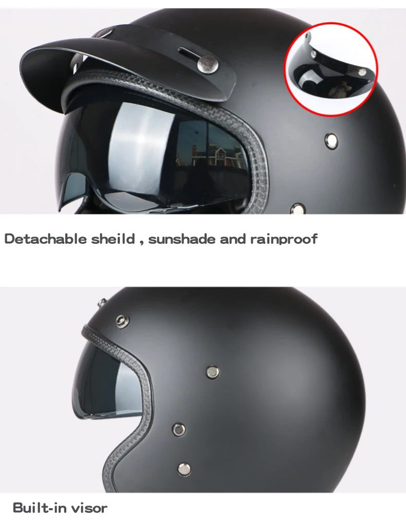 Винтажный шлем из черного стекловолокна с открытым лицом 3/4 мотоциклетный шлем для мотокросса Casco Jet винтажный Ретро шлем с внутренним козырьком F02
