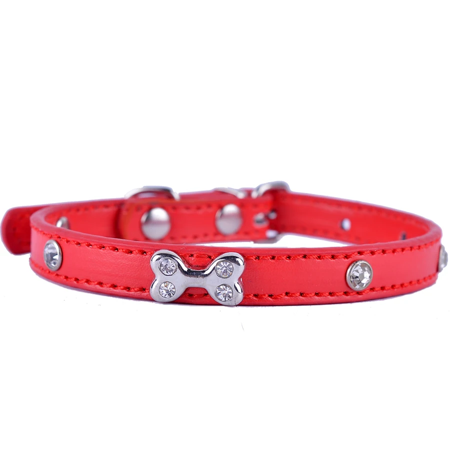 Rhinestones Rivet Cat Collar Adjustable 8-11'' Pu Leather Crystal Studded Pet Puppy Dog Cat Neck Strap Small Pet Products