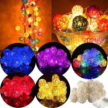

4cm Christmas Lighting 2.2m 20 LEDS With Battery Box 3AA Battery Powered Wicker Rattan Balls Fairy Lights Holiday Lighting