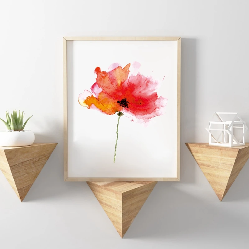 

Watercolor Red Poppy Flower Canvas Art Print Picture , Beautiful Floral Canvas Painting Poster Home Room Wall Decor