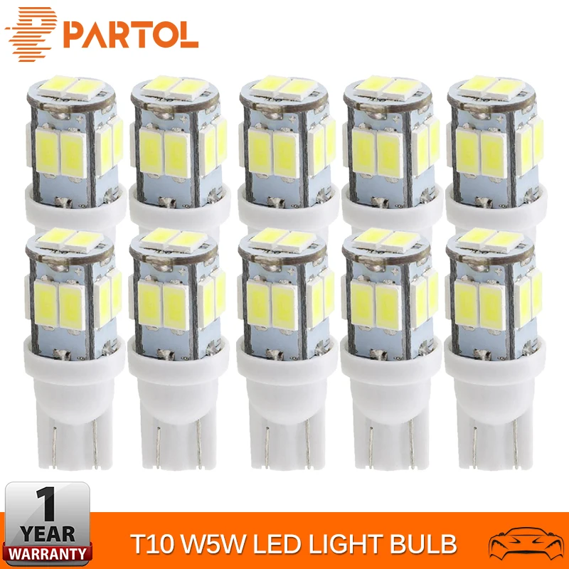 

Partol 10Pcs LED T10 Turn Signal Lights W5W 10-5630 SMD LED Bulbs Car Lights 194 168 Wedge Clearance Light Backup Panel Lamps