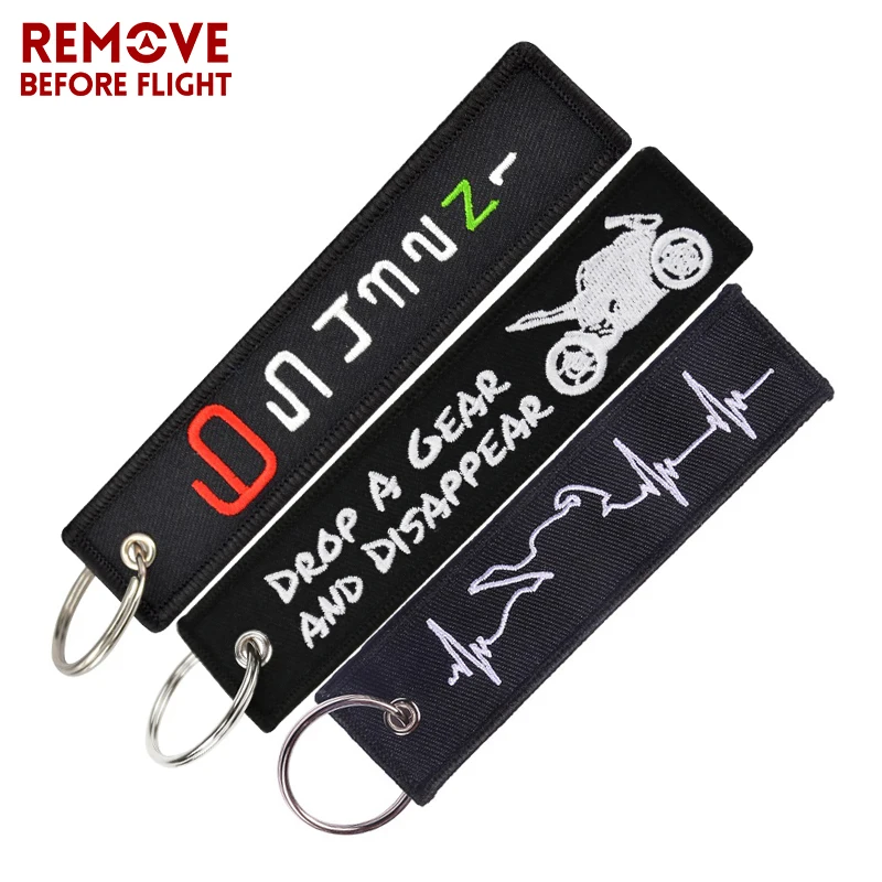 Embroidery Keychain Motorcycle Car Key Holder Gift Tag Metal Ring Funny key tag