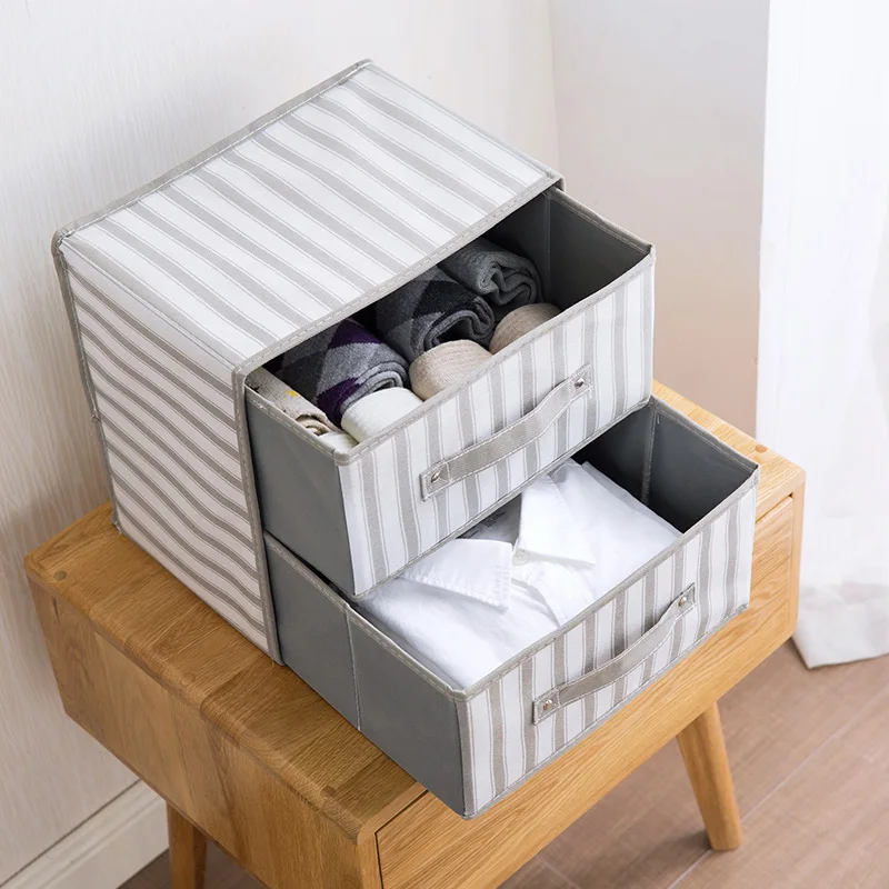 

Non-woven 2 layer fabric folding underwear organizers desktop storage box for cosmetics remote control toy magazine organizador