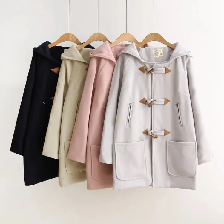 

Autumn Winter The New Style College Wind Coat Girl Middle School Student Thin Horn Button Woolen Coat Tide
