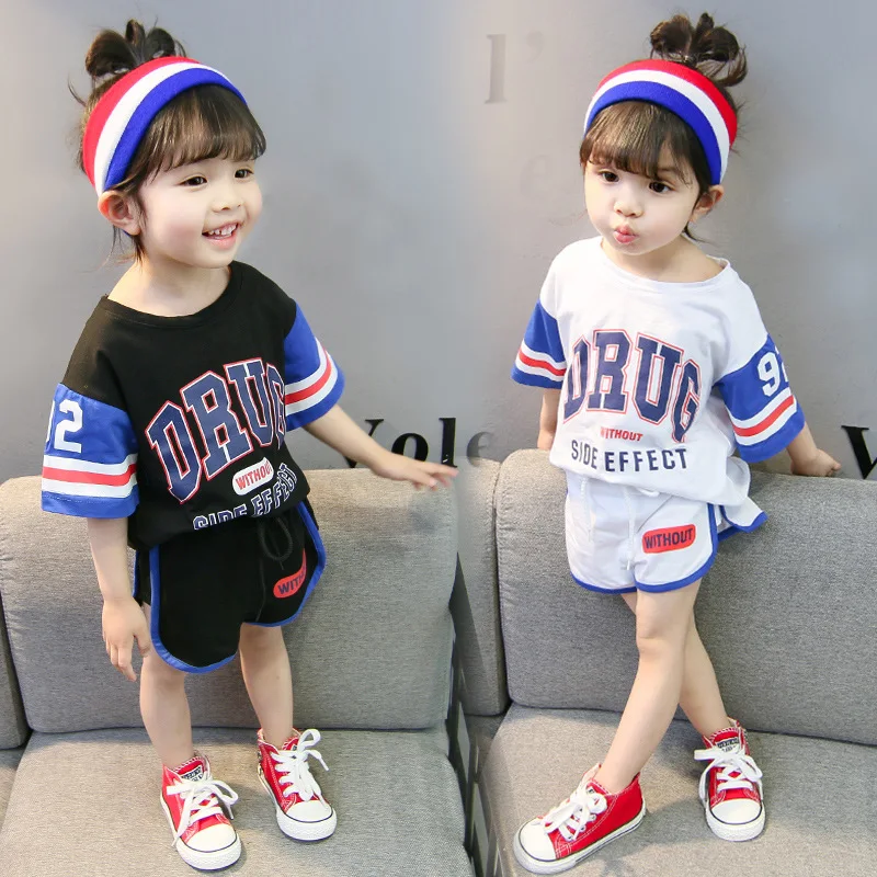 

Kids Sport Suits Girls Clothing Sets Summer Cotton Short T-shirt + Pants Children Girls Clothing Sets Sport Suits Crianca Roupas