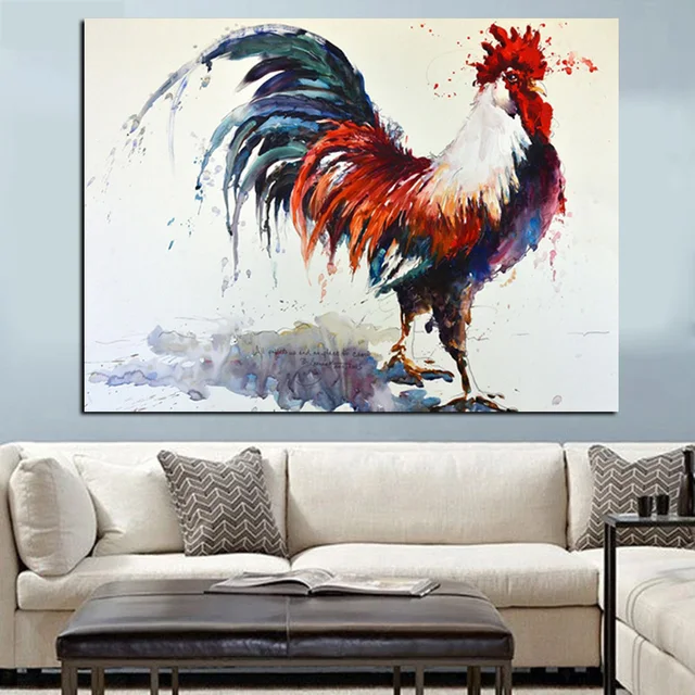 HD Imprimé Abstrait Coq Aquarelle Peinture À L'huile sur