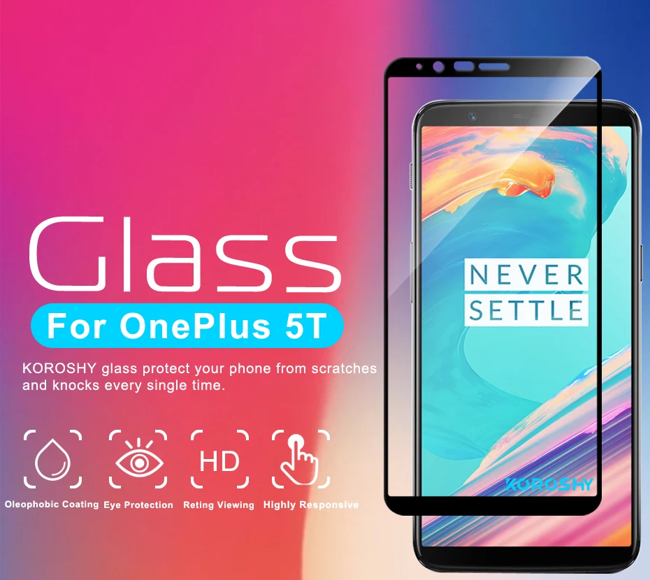 KOROSHY Full Cover Tempered Glass for OnePlus 5T OnePlus5T One Plus 5 T Screen Protector Toughened 9H Glass Protective Film (4)
