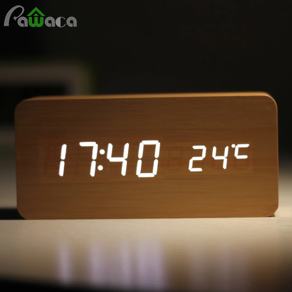 Cheap Price Home Decor Digital Sound Voice Control Alarm Clocks Wood