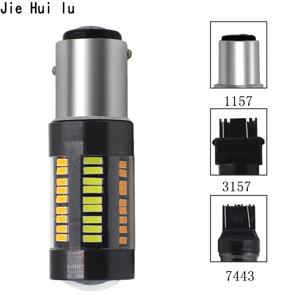 

1157 BAY15D P21/5W 7443 3157 T20 LED Bulb White Amber Dual Color 4014 66 SMD LED Signal Light Tail Parking Car Light 1Pcs