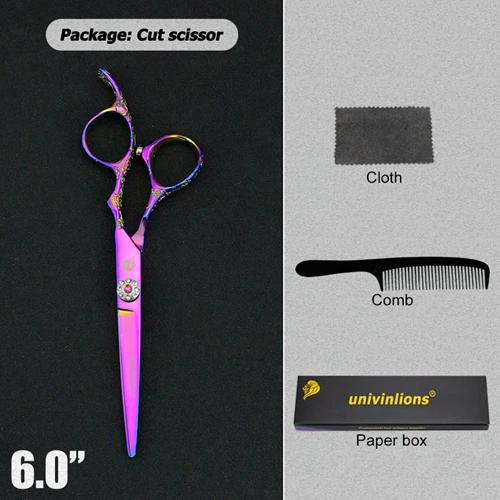 5,5/6 дюймов univinlions розовые парикмахерские ножницы, профессиональные ножницы для волос, парикмахерские принадлежности, филировочные радужные ножницы - Цвет: 6007-CUT