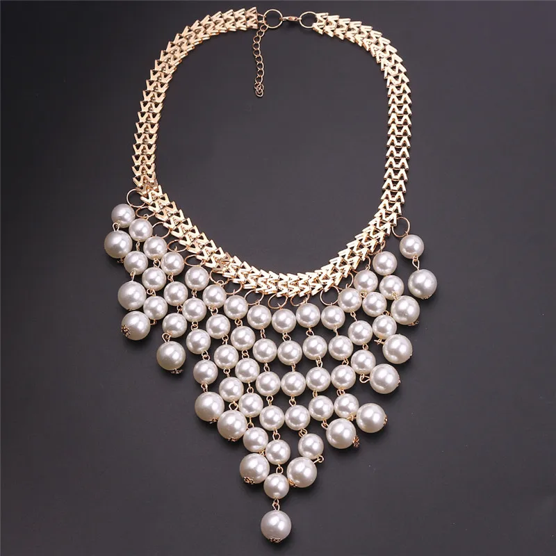 

Multi Layer Tassel Pendant Simulated Pearl Jewelry Wedding Accessories Fashion Statement Long Necklace Set Vintage