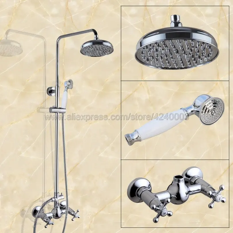 Chrome Bathroom Rainfall Shower Faucet Set Shower Mixers Double Handles