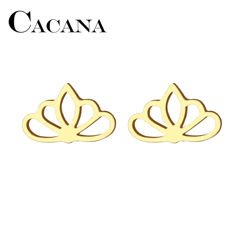 CACANA Stainless Steel Stud Earring For Women Man Lotus Gold And Silver Color Lover's Engagement Jewelry Drop Shipping