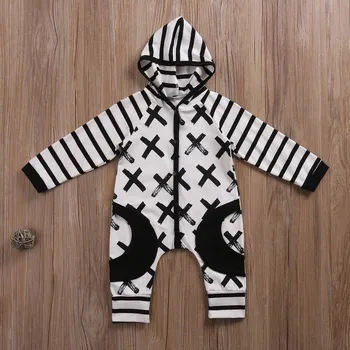 

Fashion Striped Hoodie Cotton Newborn Infant Baby Boys Hooded Long Sleeve Outfit Clothes Romper Jumpsuit Winter