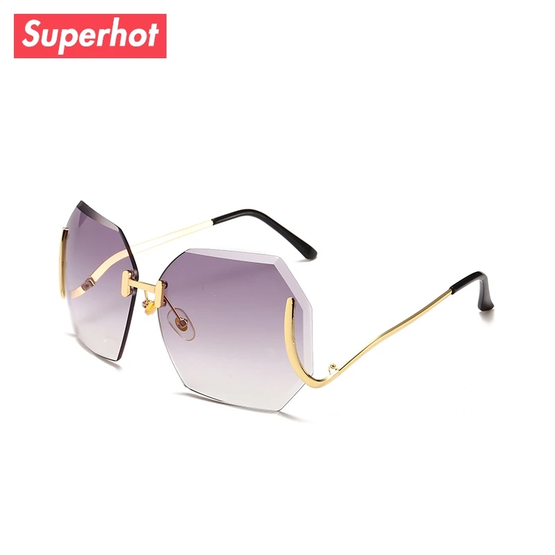 

SUPERHOT Rimless Stylish Women Sunglasses original brand designer Oversize Square Sunglasses for Female clear Pink shade glasses