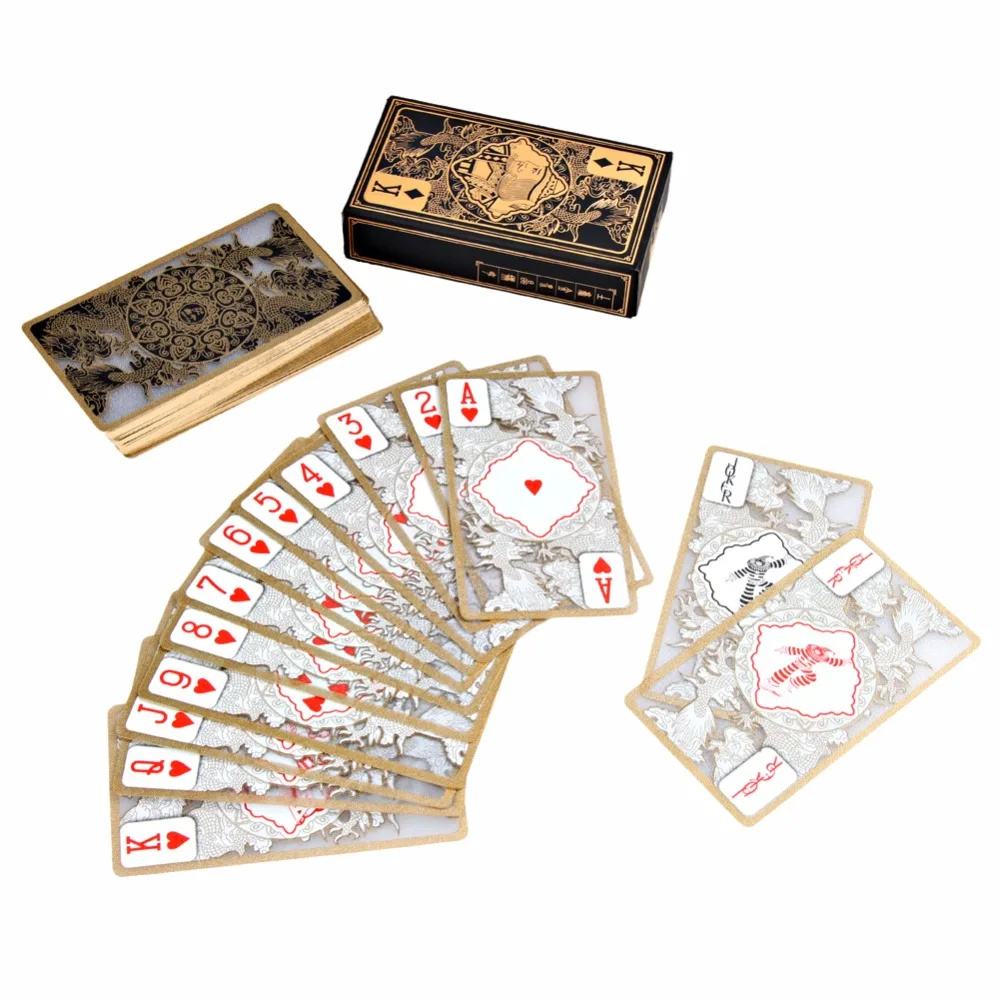 

Waterproof Transparent Pvc Poker Gold Edge Playing Cards Dragon Card Novelty High Quality Collection Board Game Gift Durable