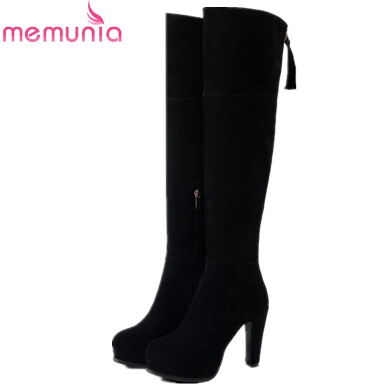 

MEMUNIA Over the knee boots for women platform shoes cow suede womens boots early winter high heels boots zip solid fashion