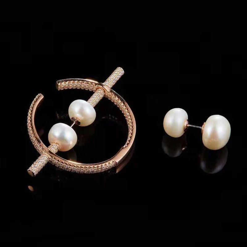 

Pearl Circle AB Earrings 925 Sterling Silver with Zircon Earrings Fits Monaco Jewelry with Women's Party Jewelry Gifts