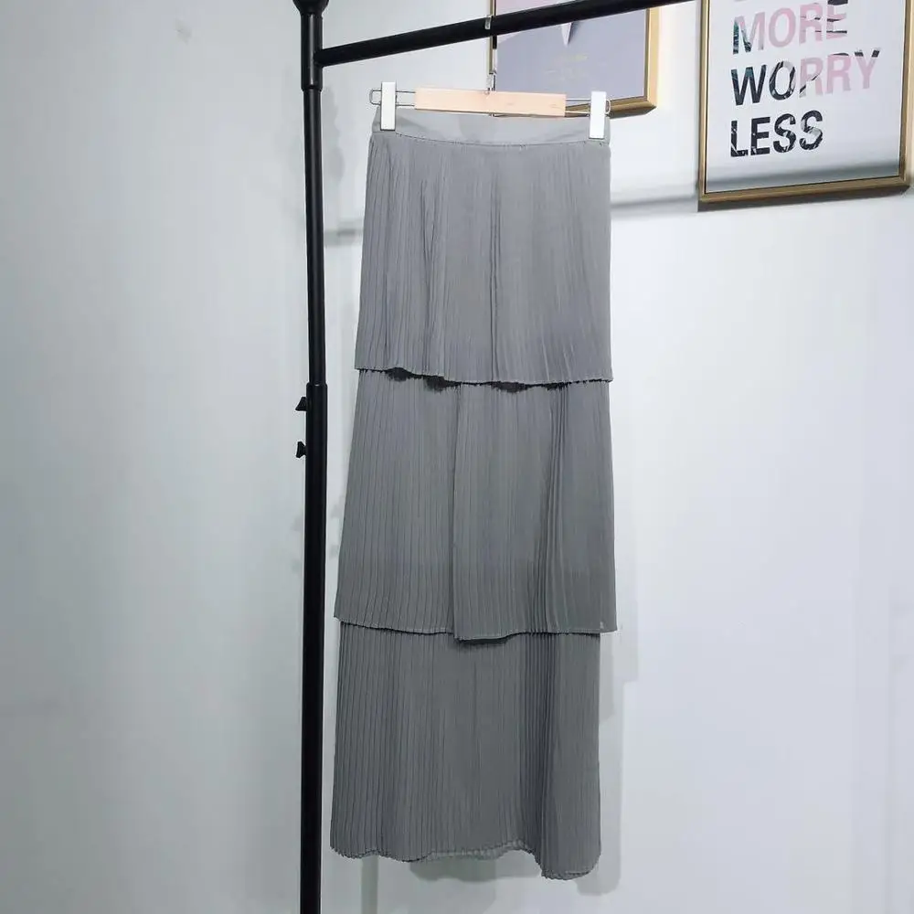Новая гофрированная Макси-юбка с высокой талией, тянущиеся шифоновые мусульманские полуплатья, мусульманская одежда для Дубай, мусульманские женщины, платье выше размера - Цвет: gray