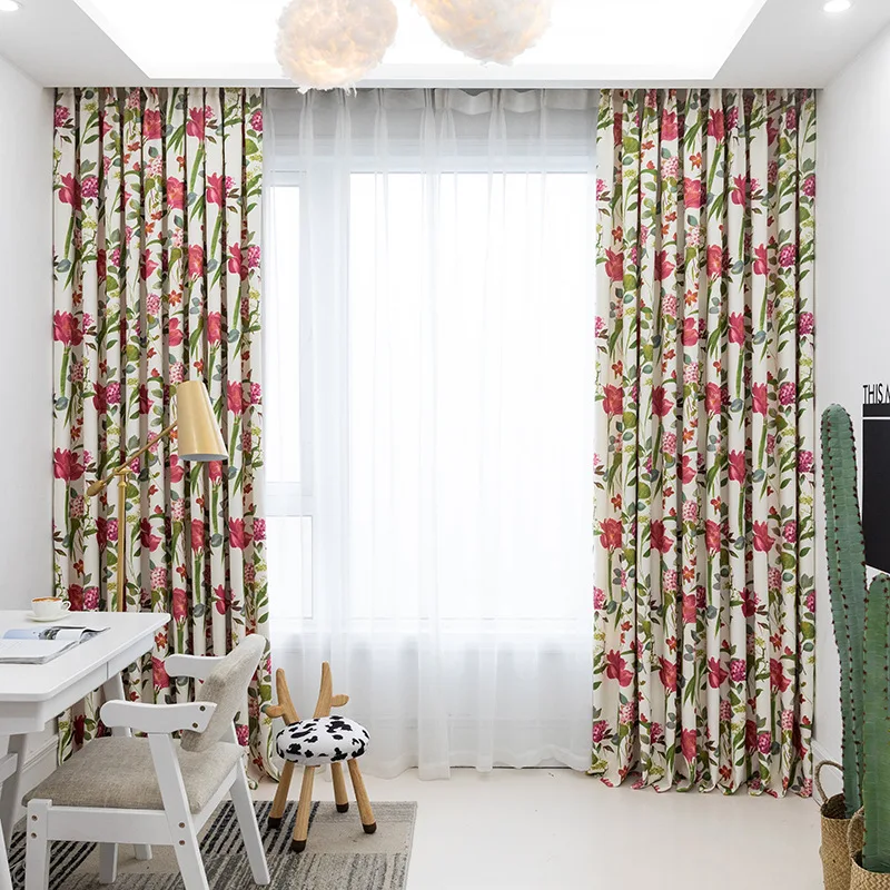 

Spring Light American Pastoral Curtains for Living Dining Room Bedroom Double-sided Tinted White Silk Drapes Thickened Fabric