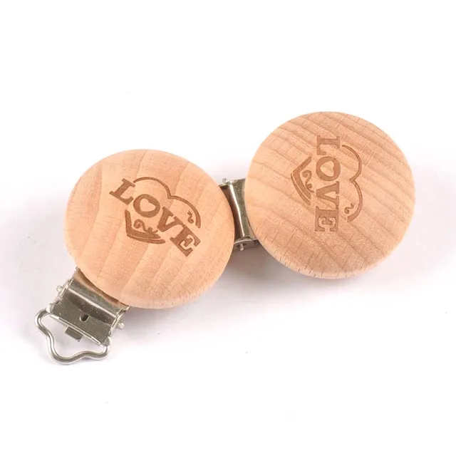 1PCs Love/Baby Lovely Wooden Pacifier Clip Natural Beech Wood Baby