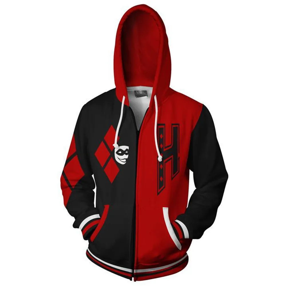 Suicide Squad Cosplay Costume Hoodie Zipper Print Coat Jacket Spring/Autumn Women Halloween Harley Quinn Sweatshirts Zipper Coat - Цвет: AS photo