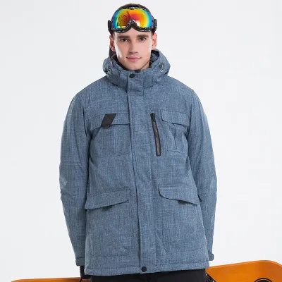 LANLAKA бренд лыжная куртка Для мужчин зимние Куртка из искусственной кожи PU высокого качества Сноубординг Куртки ковбой-синий лыжный Куртки мужской skee