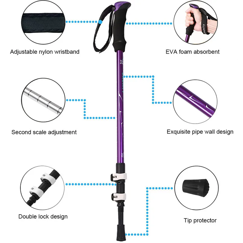 Anti Shock Walking Sticks Telescopic Trekking Hiking Poles Ultralight Walking Canes Skiing Alpenstock With Foot Pad #2O23#F (9)