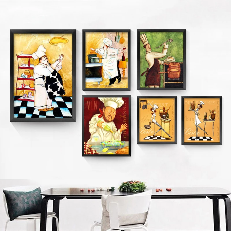 

restaurant wall art canvas painting Pasta chef personality cook oil painting cartoon bakery kitchen print poster picture HD0169