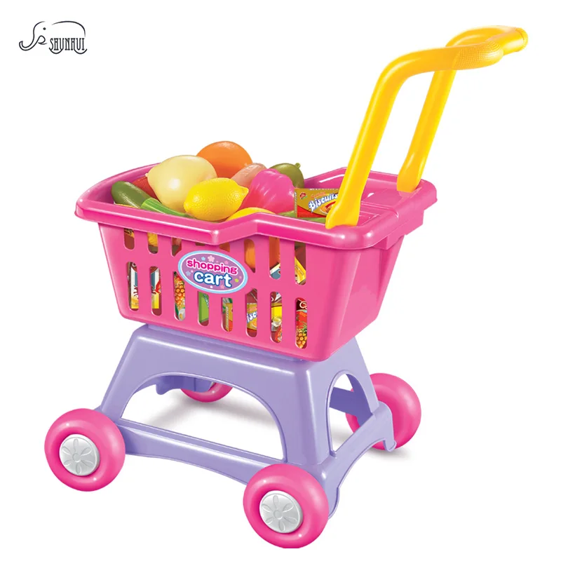 

SHUNHUI Mini Supermarket Shopping Cart Kitchen Set Toys Kids Simulation Food Fruit Pretend Play Trolley Educational Toy Children