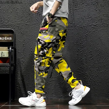 

AreMoMuWha Men's Japanese Overalls Men's Tide Brand Loose Beamed Legs Camouflage Fat Pants Joggers Pants Camo Pants Men QX1026